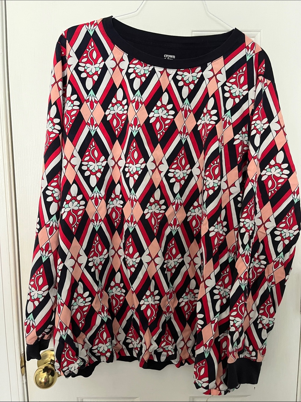 crown & ivy Pink, Black and White Geometric Floral Maxi Skirt